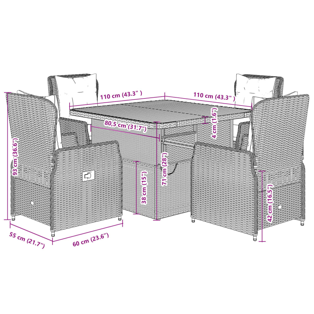 5-Delige Tuinset Met Kussens Poly Rattan