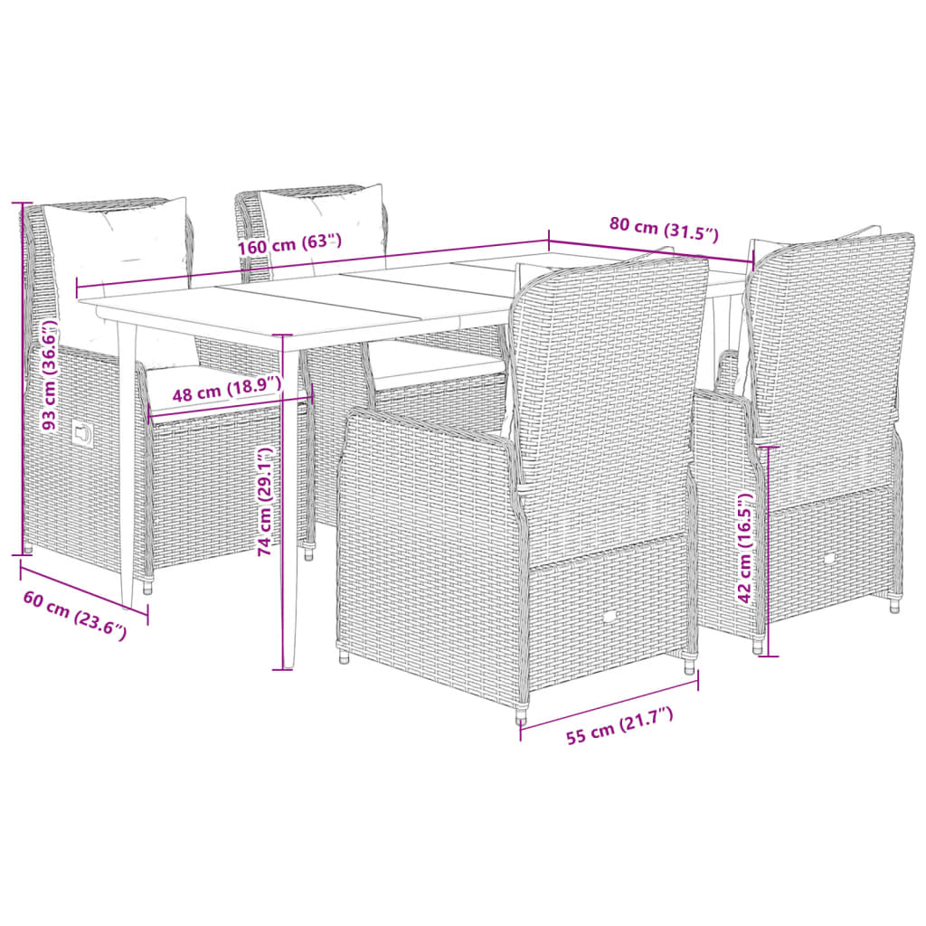 5-Delige Tuinset Met Kussens Poly Rattan