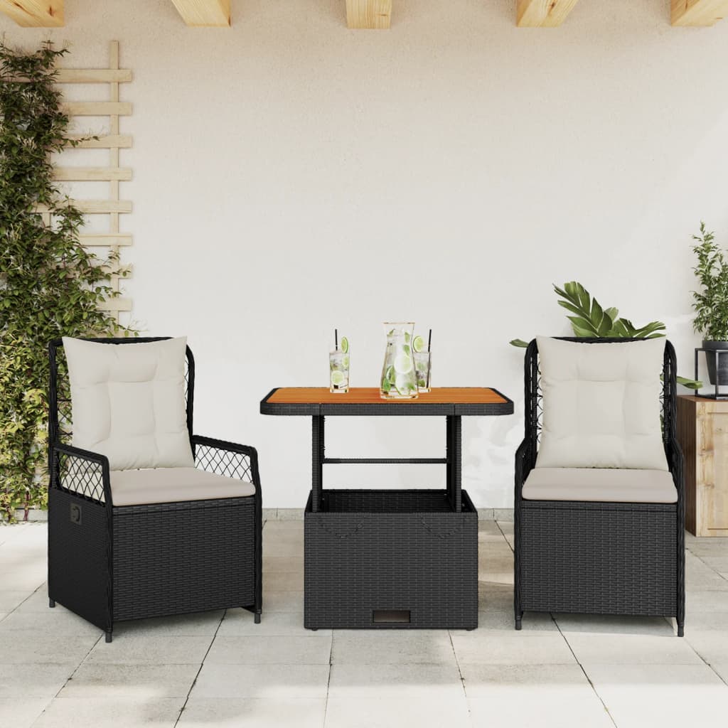 3-Delige Tuinset Met Kussens Poly Rattan