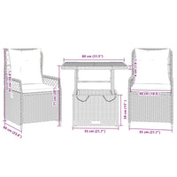 3-Delige Tuinset Met Kussens Poly Rattan