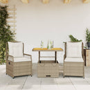 3-Delige Tuinset Met Kussens Poly Rattan