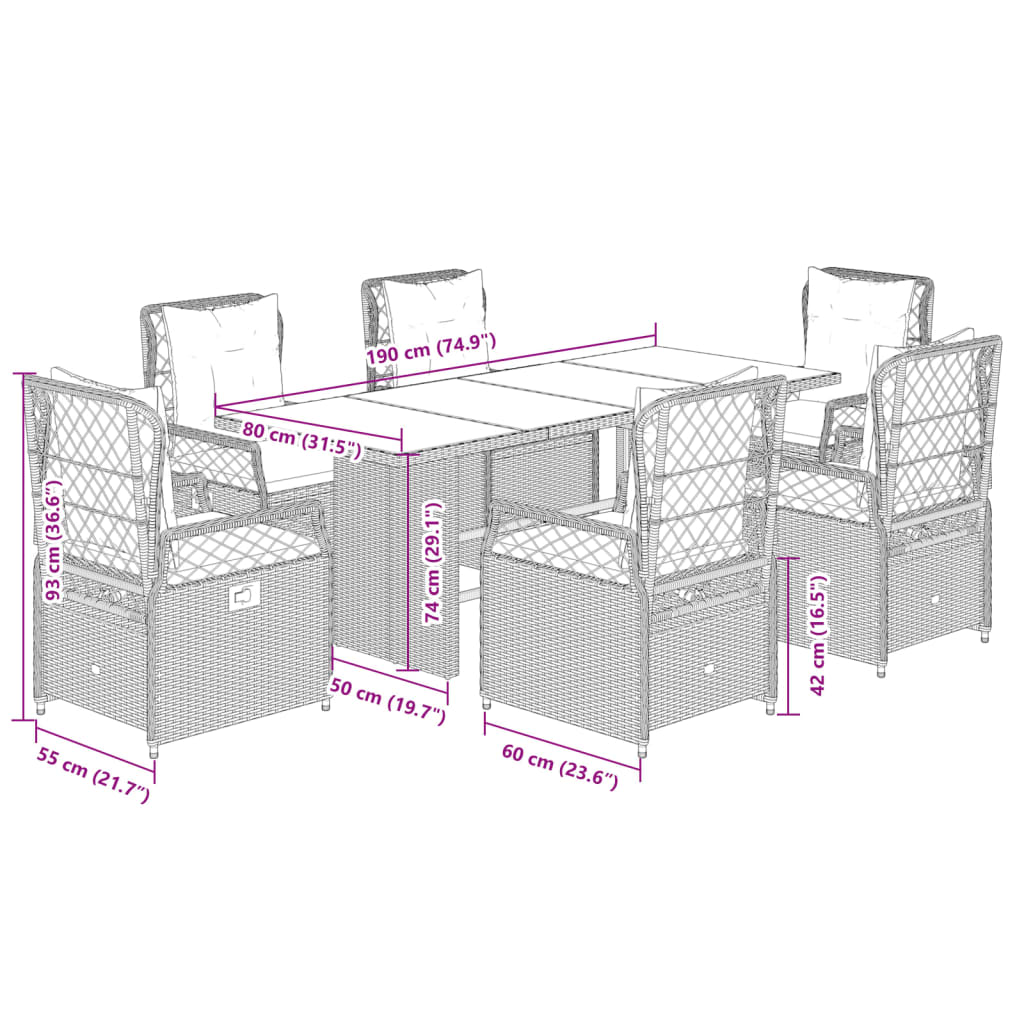 7-Delige Tuinset Met Kussens Poly Rattan