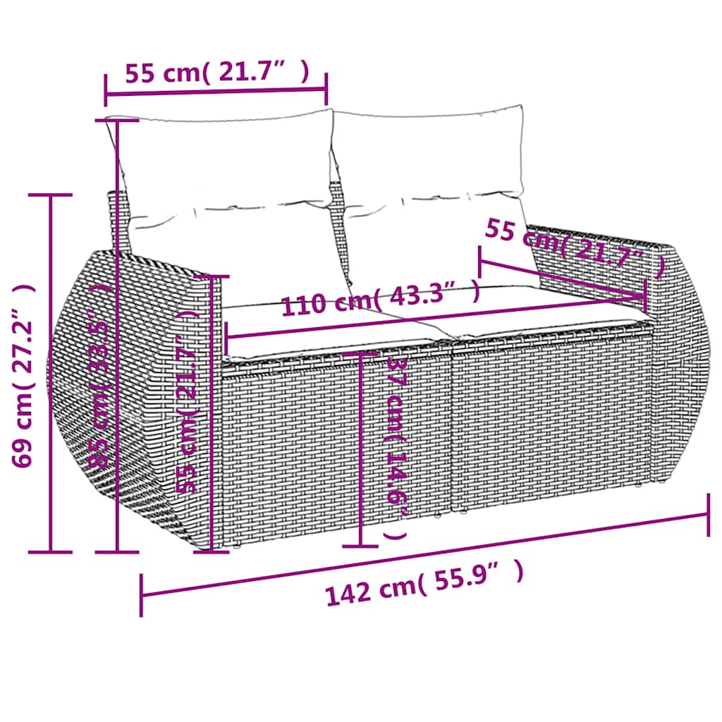 1 Tuinset Met Kussens Poly Rattan