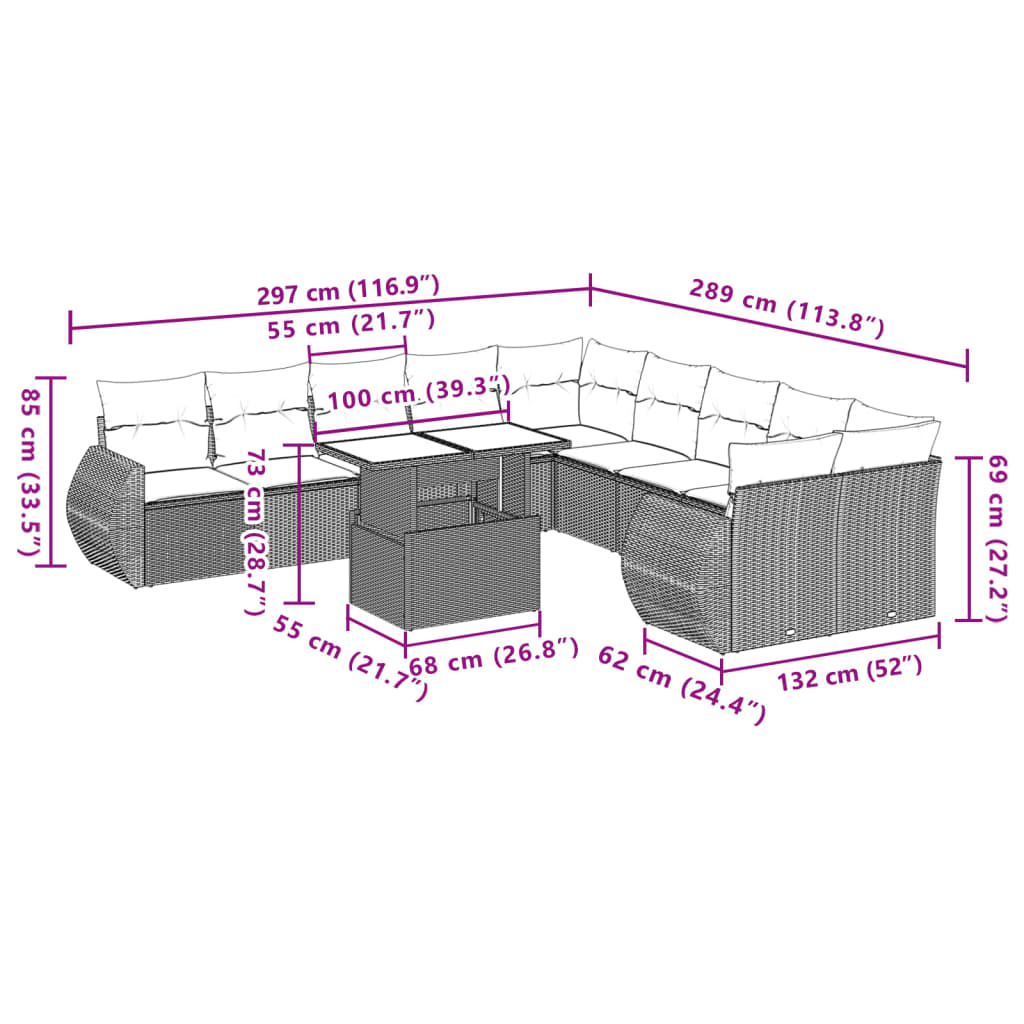 1 Tuinset Met Kussens Poly Rattan