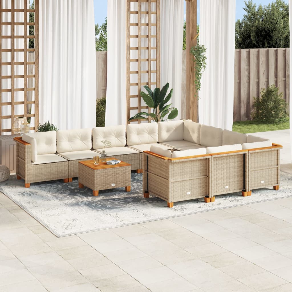 1 Tuinset Met Kussens Poly Rattan Beige