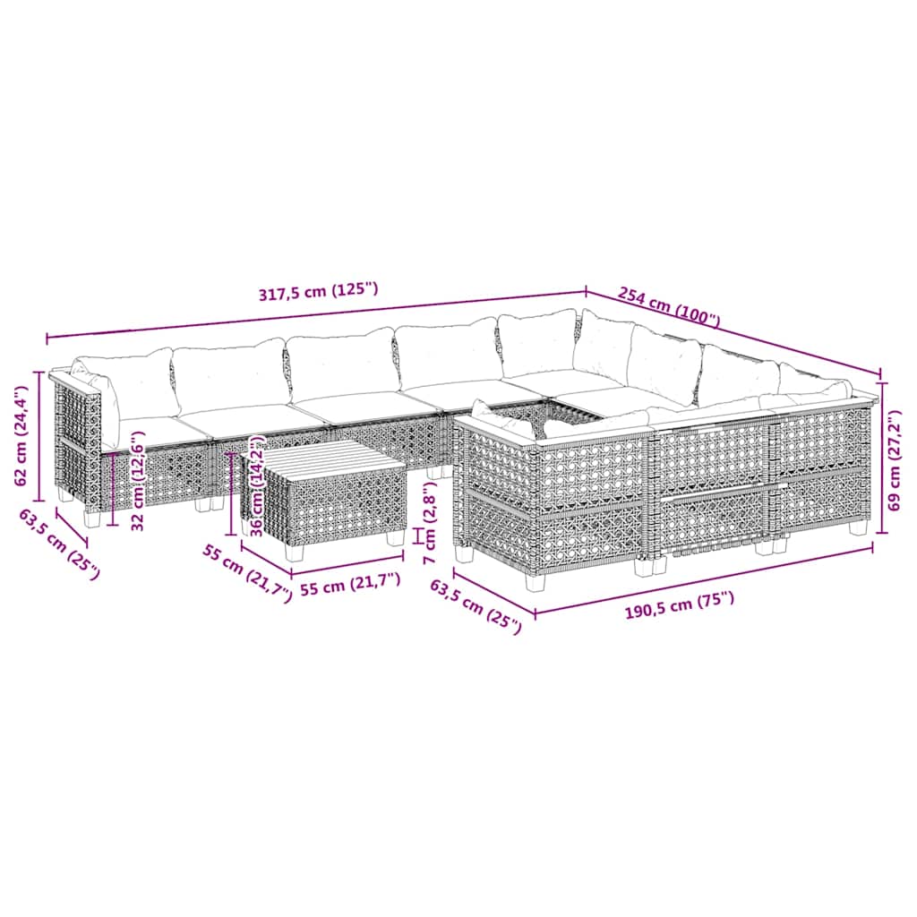 1 Tuinset Met Kussens Poly Rattan Beige