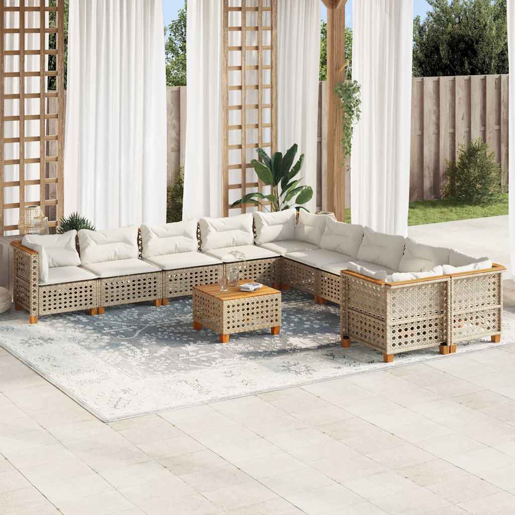 1 Tuinset Met Kussens Poly Rattan Beige