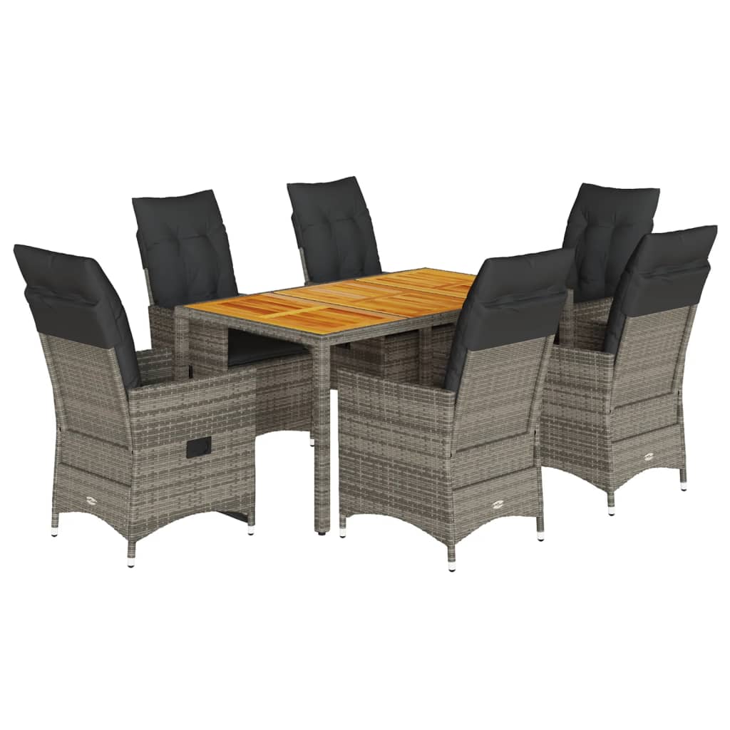 7-Delige Tuinset Met Kussens Poly Rattan Grijs