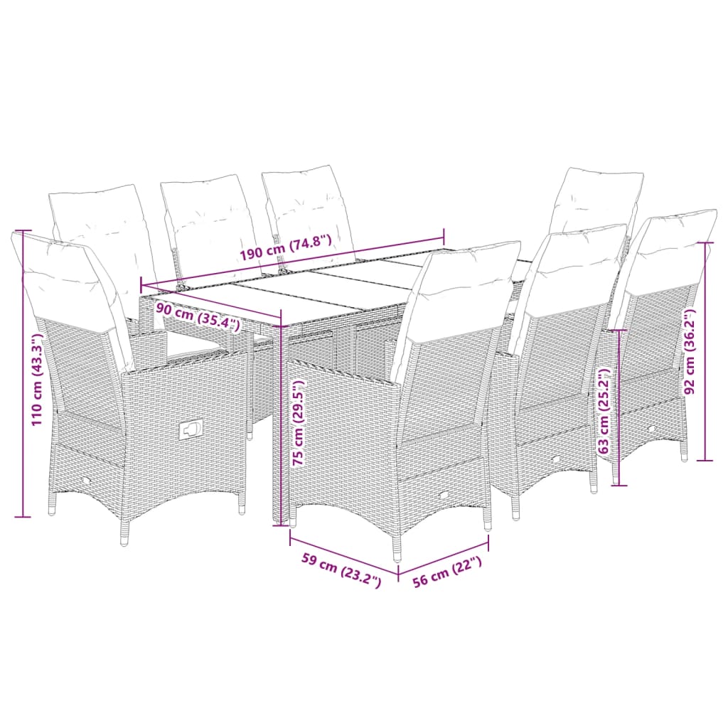 9-Delige Tuinset Met Kussens Poly Rattan Beige