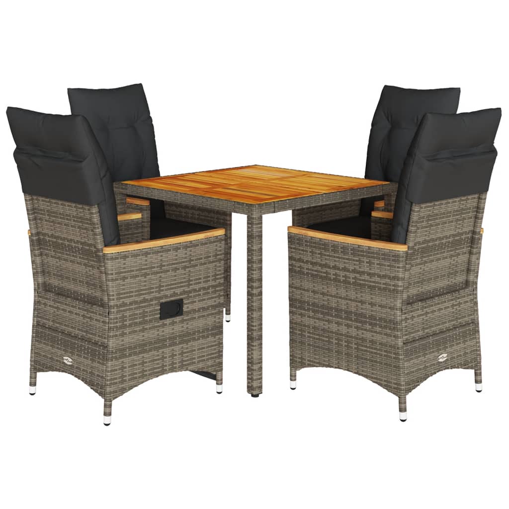 5-Delige Tuinset Met Kussens Poly Rattan Grijs