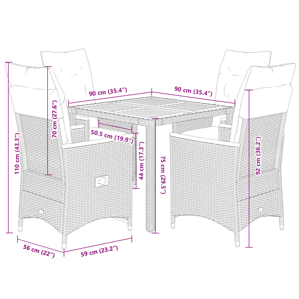 5-Delige Tuinset Met Kussens Poly Rattan Grijs