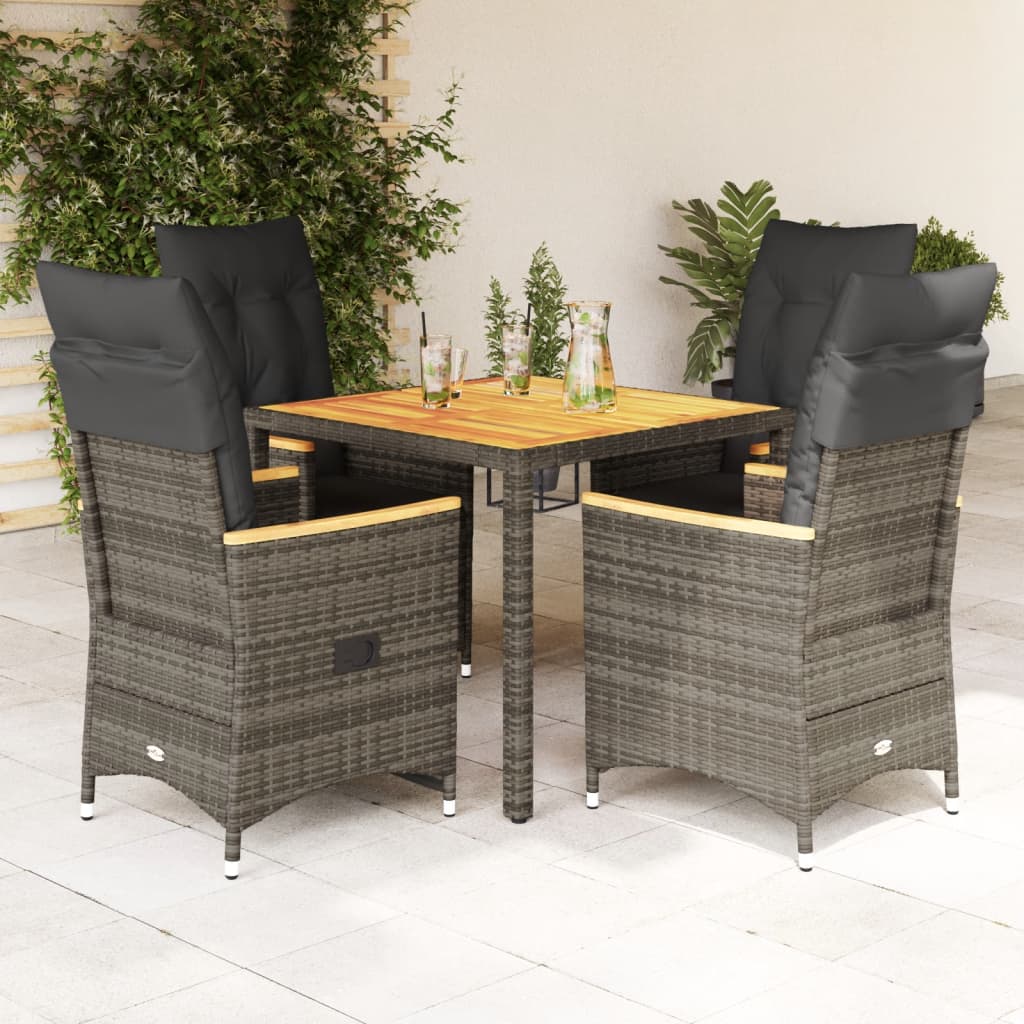 5-Delige Tuinset Met Kussens Poly Rattan Grijs