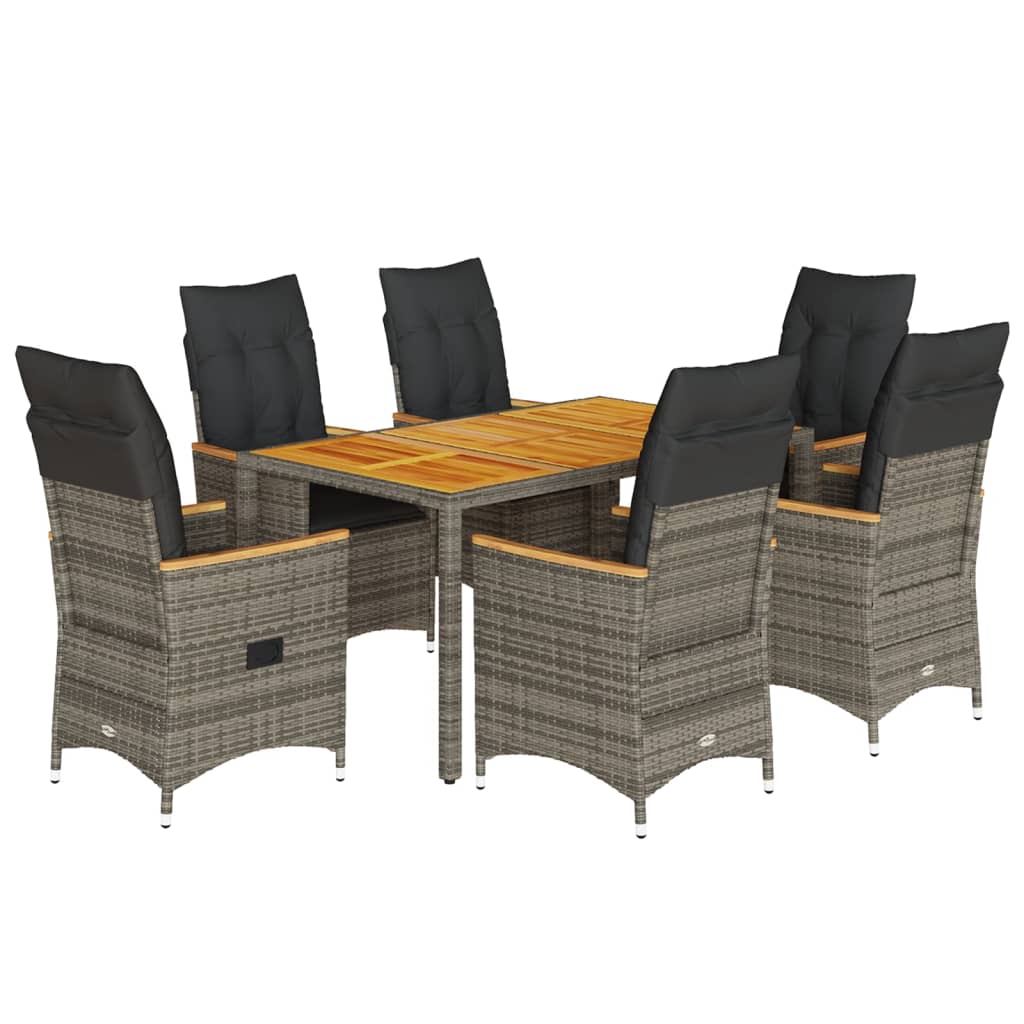 7-Delige Tuinset Met Kussens Poly Rattan Grijs