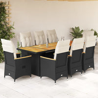 9-Delige Tuinset Met Kussens Poly Rattan Zwart
