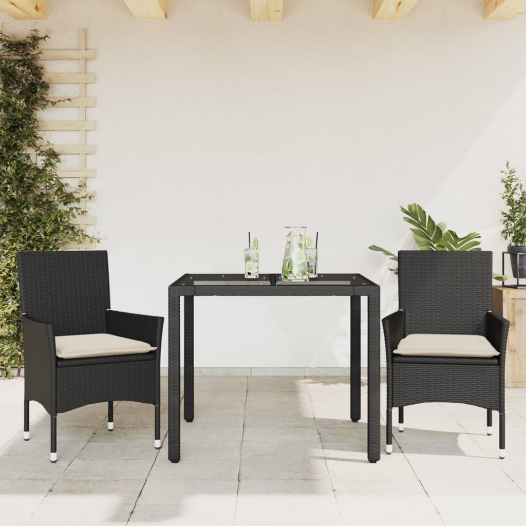 3-Delige Tuinset Met Kussens Poly Rattan En Glas
