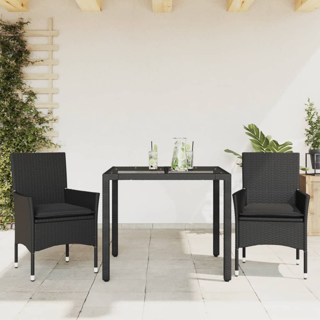 3-Delige Tuinset Met Kussens Poly Rattan En Glas