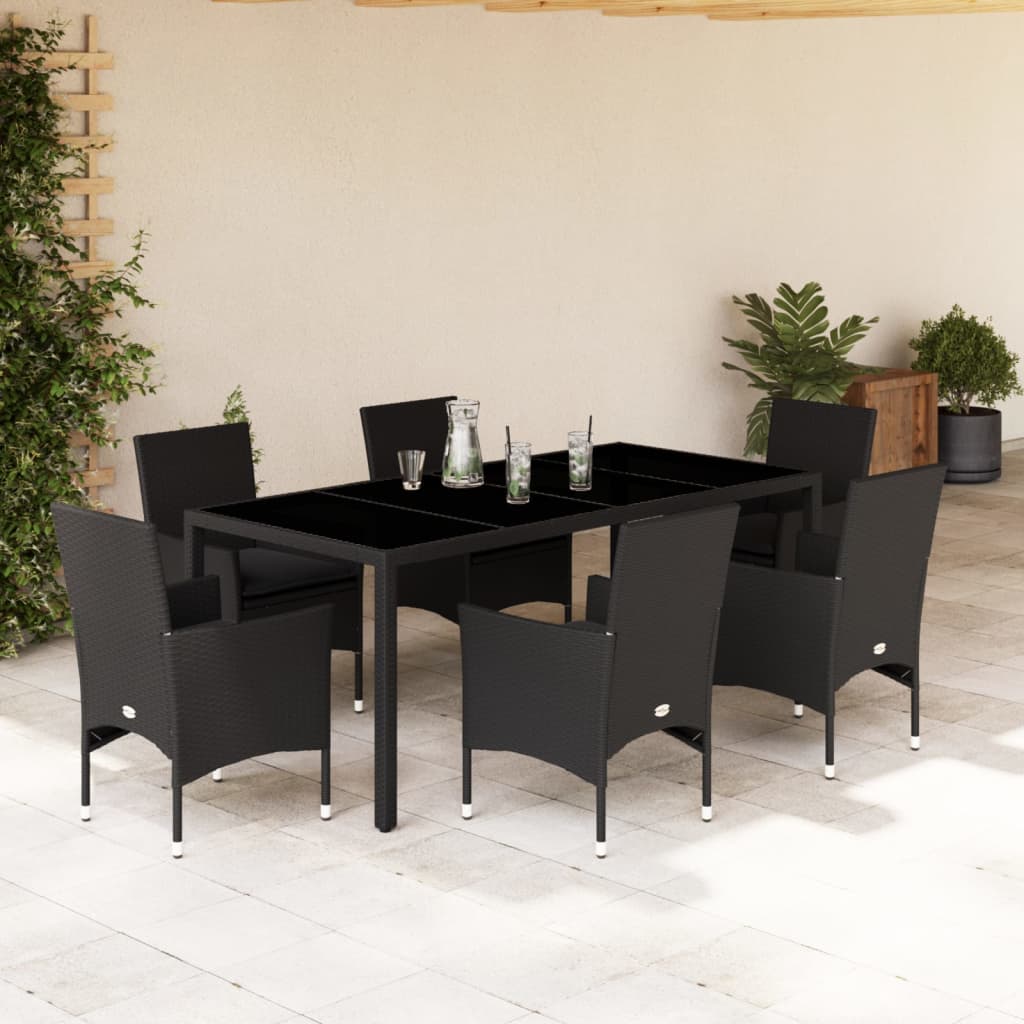 3-Delige Tuinset Met Kussens Poly Rattan En Glas
