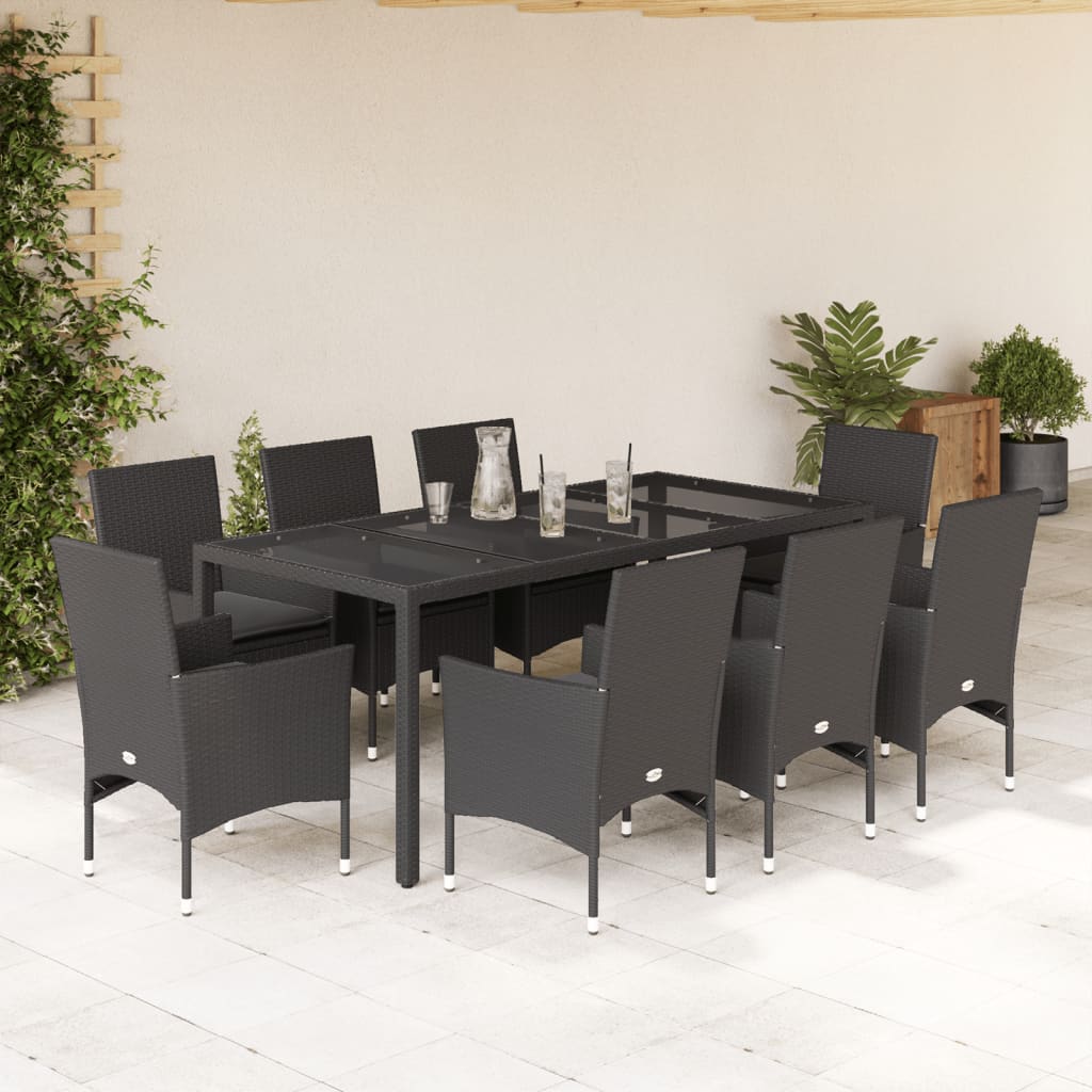 3-Delige Tuinset Met Kussens Poly Rattan En Glas