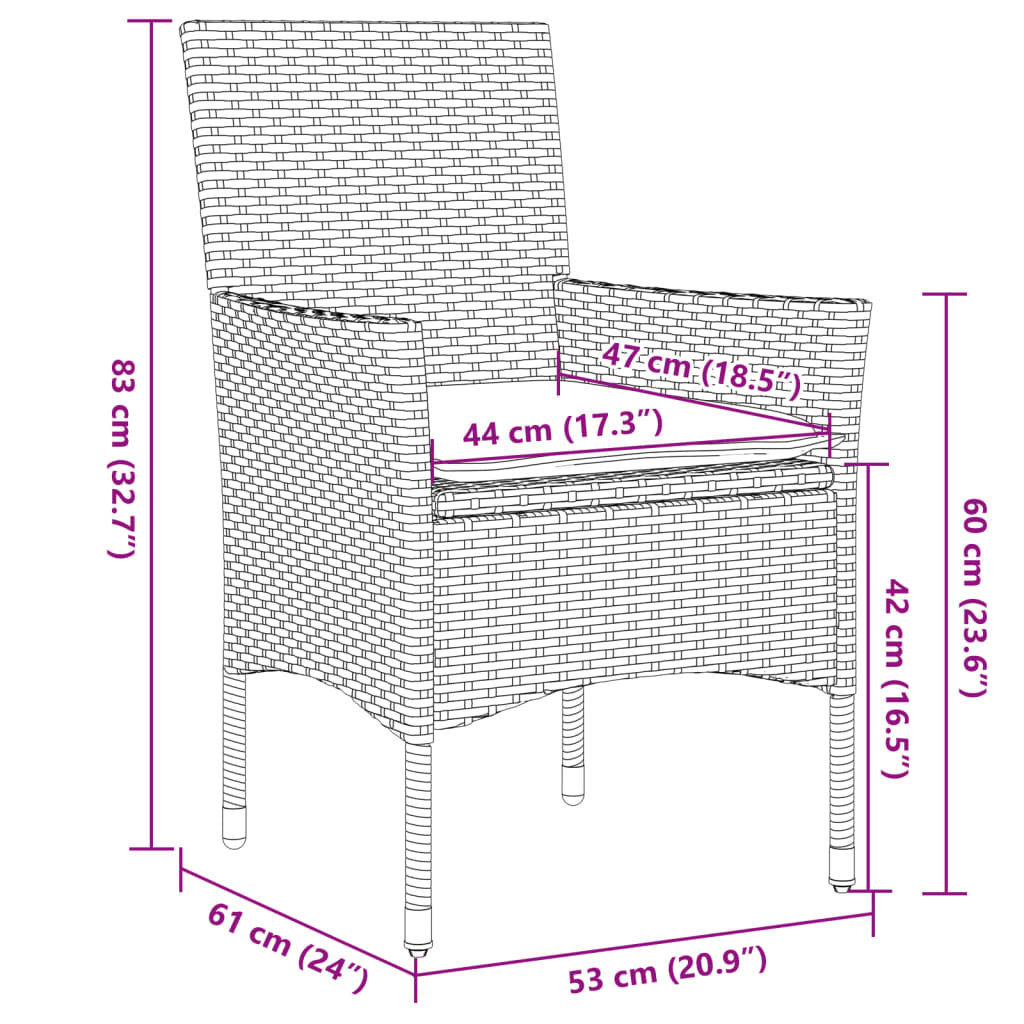 3-Delige Tuinset Met Kussens Poly Rattan En Glas