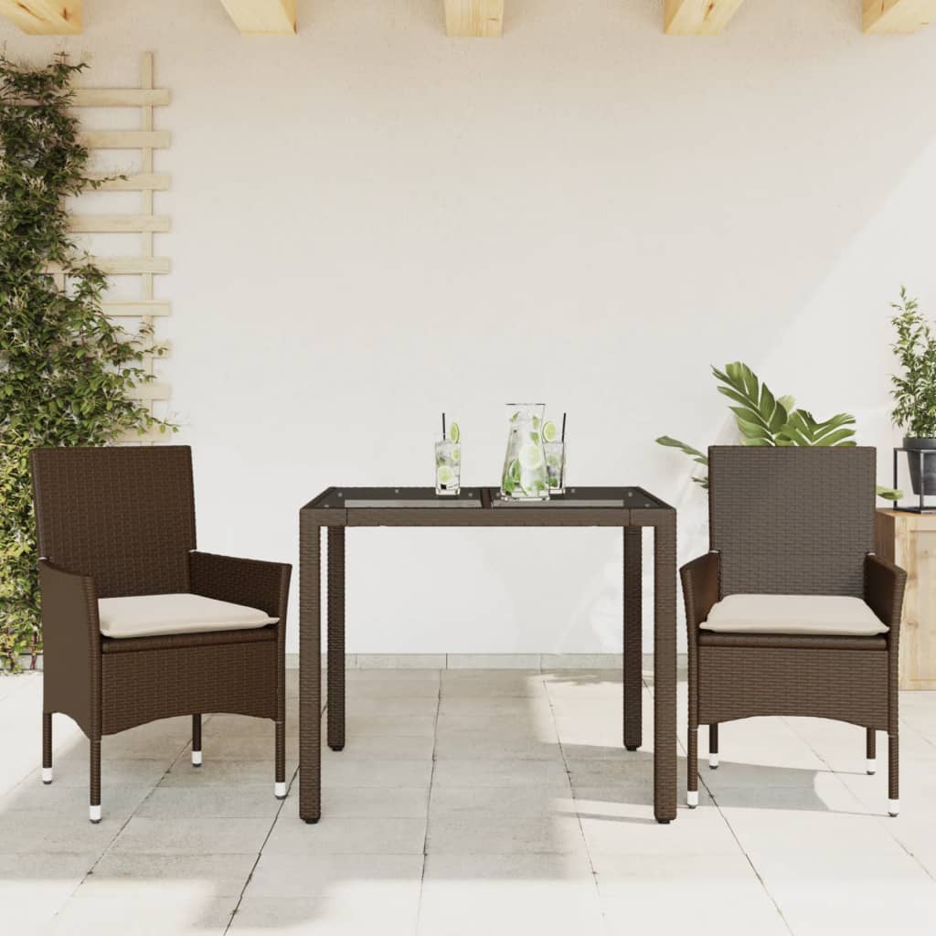 3-Delige Tuinset Met Kussens Poly Rattan En Glas