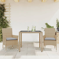 3-Delige Tuinset Met Kussens Poly Rattan En Glas