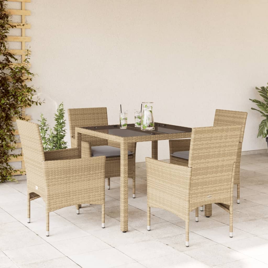3-Delige Tuinset Met Kussens Poly Rattan En Glas