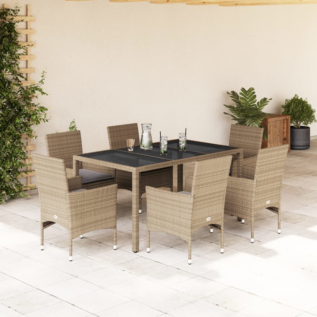 3-Delige Tuinset Met Kussens Poly Rattan En Glas