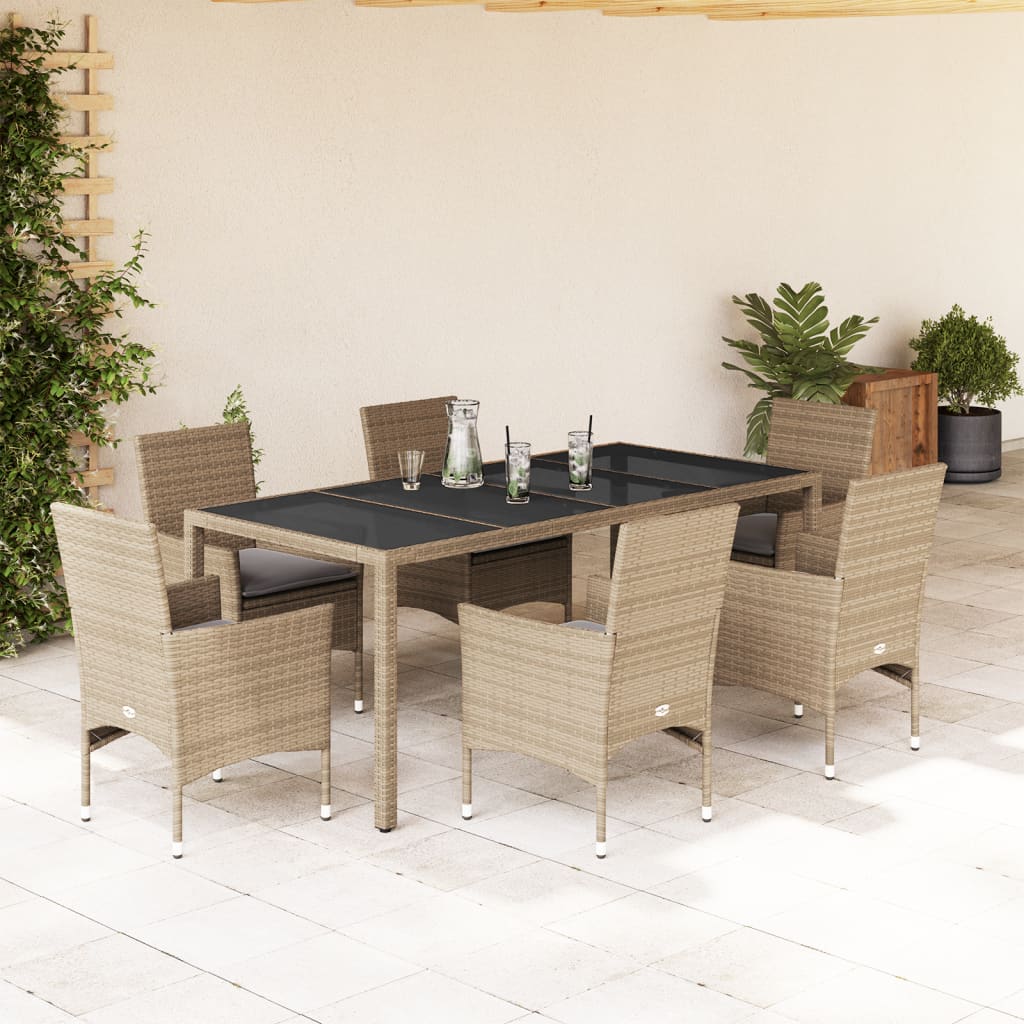 3-Delige Tuinset Met Kussens Poly Rattan En Glas