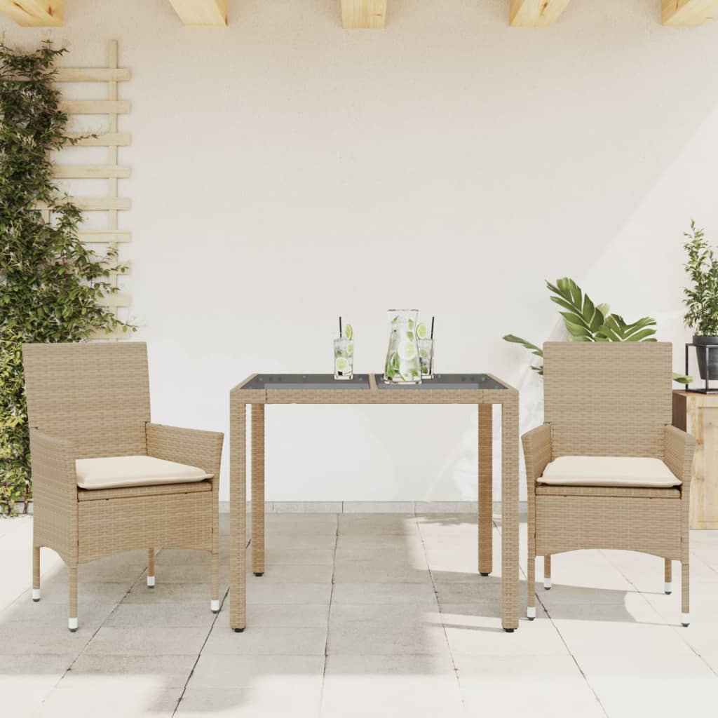 3-Delige Tuinset Met Kussens Poly Rattan En Glas