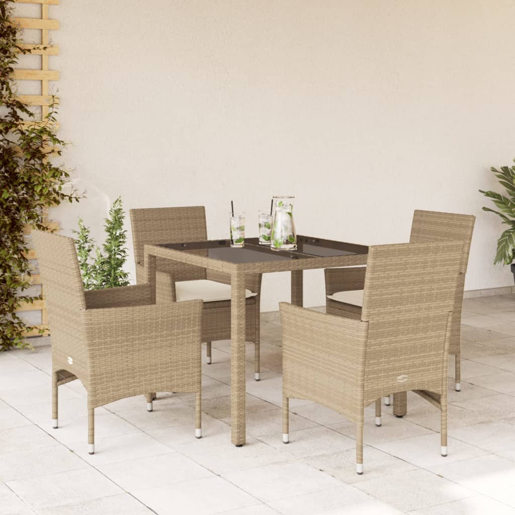3-Delige Tuinset Met Kussens Poly Rattan En Glas