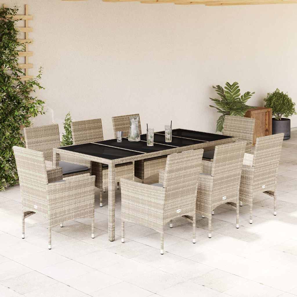 3-Delige Tuinset Met Kussens Poly Rattan En Glas