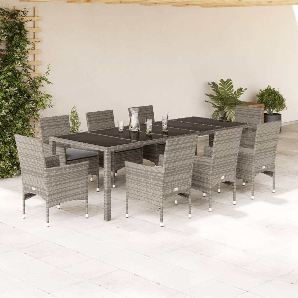 9-Delige Tuinset Met Kussens Poly Rattan En Glas