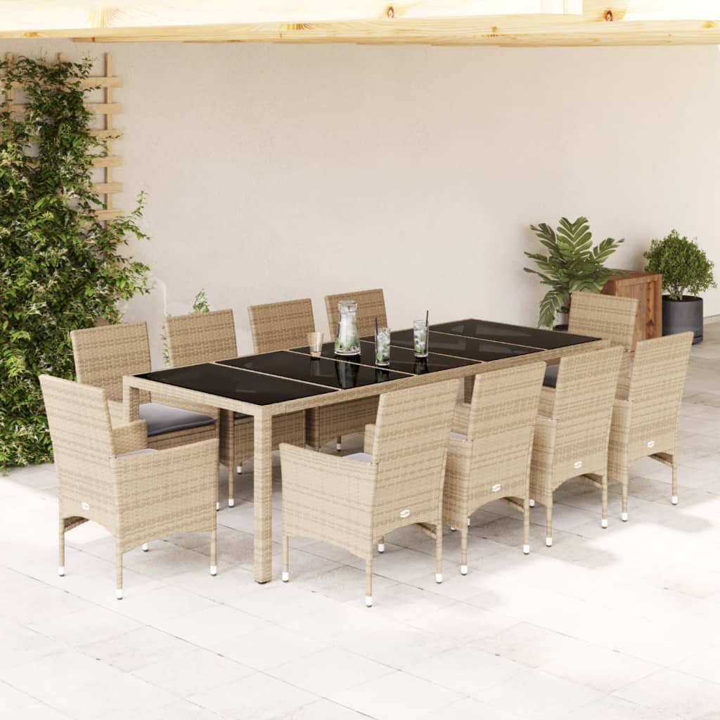 9-Delige Tuinset Met Kussens Poly Rattan En Glas