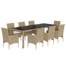 9-Delige Tuinset Met Kussens Poly Rattan En Glas