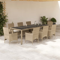 9-Delige Tuinset Met Kussens Poly Rattan En Glas