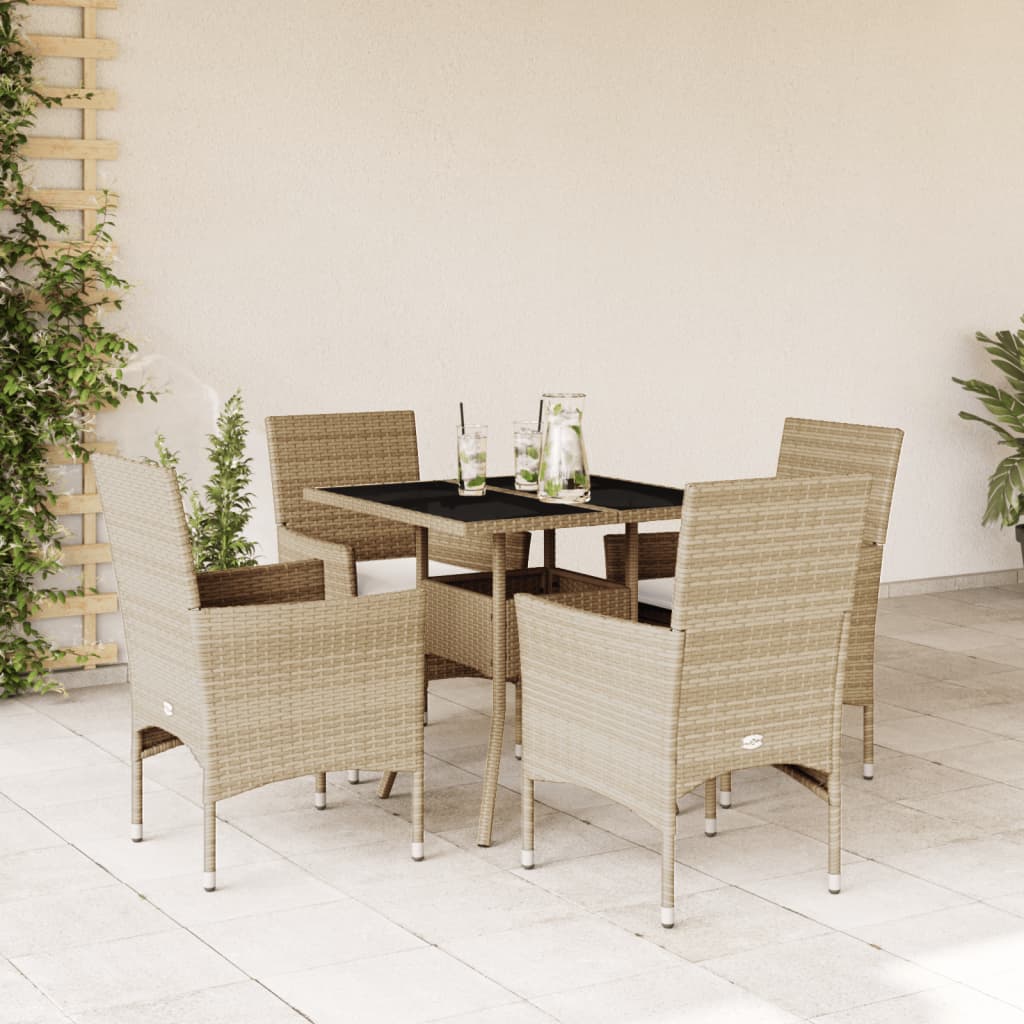 5-Delige Tuinset Met Kussens Poly Rattan En Glas