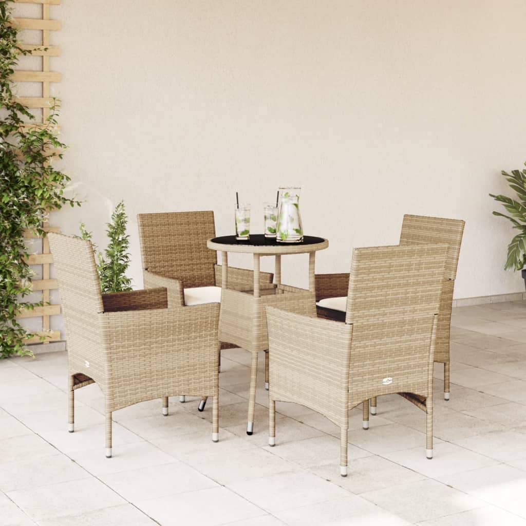 5-Delige Tuinset Met Kussens Poly Rattan En Glas