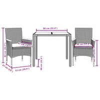 3-Delige Tuinset Met Kussens Poly Rattan En Glas