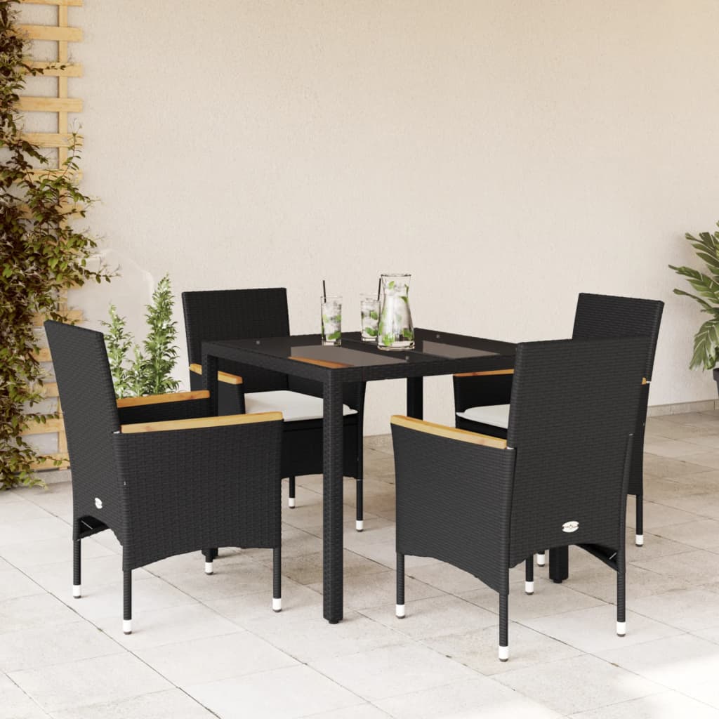 3-Delige Tuinset Met Kussens Poly Rattan En Glas