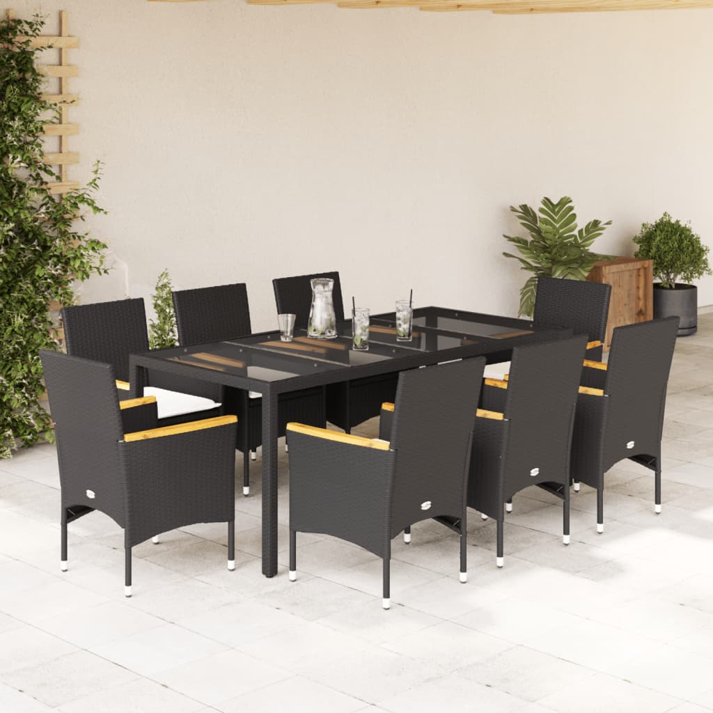 3-Delige Tuinset Met Kussens Poly Rattan En Glas
