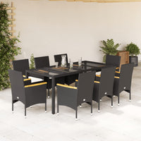 3-Delige Tuinset Met Kussens Poly Rattan En Glas