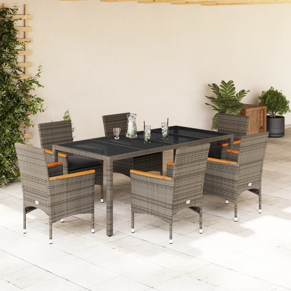 3-Delige Tuinset Met Kussens Poly Rattan En Glas