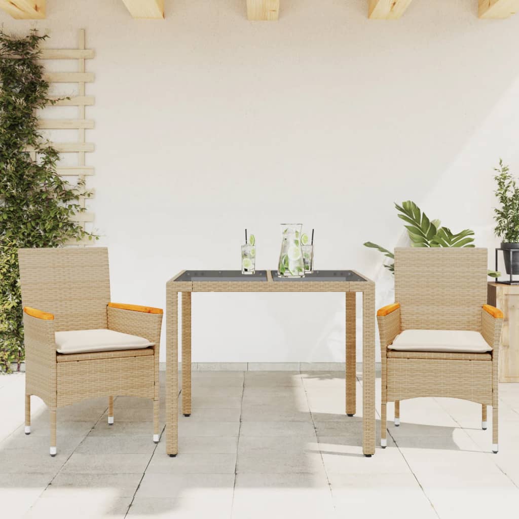 3-Delige Tuinset Met Kussens Poly Rattan En Glas