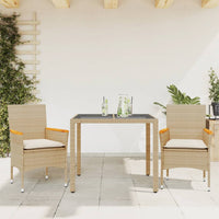3-Delige Tuinset Met Kussens Poly Rattan En Glas