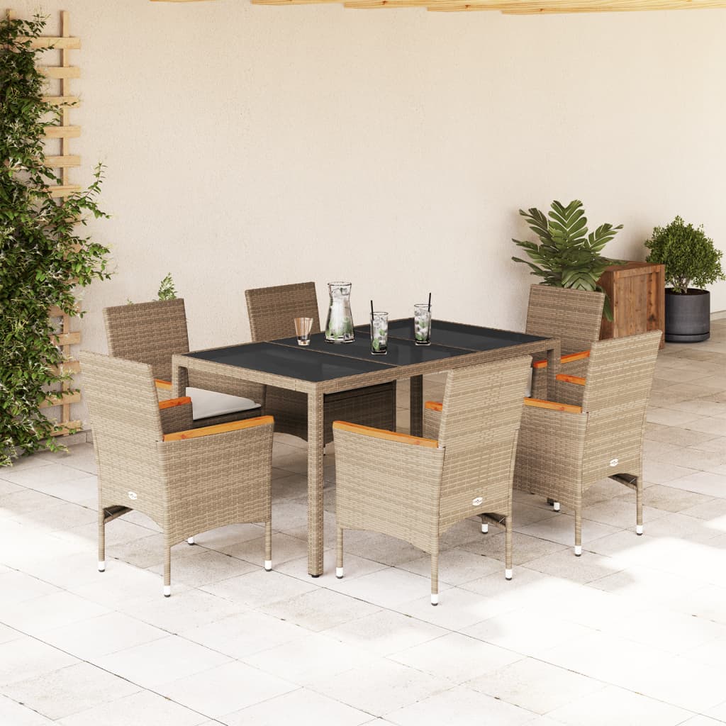 3-Delige Tuinset Met Kussens Poly Rattan En Glas