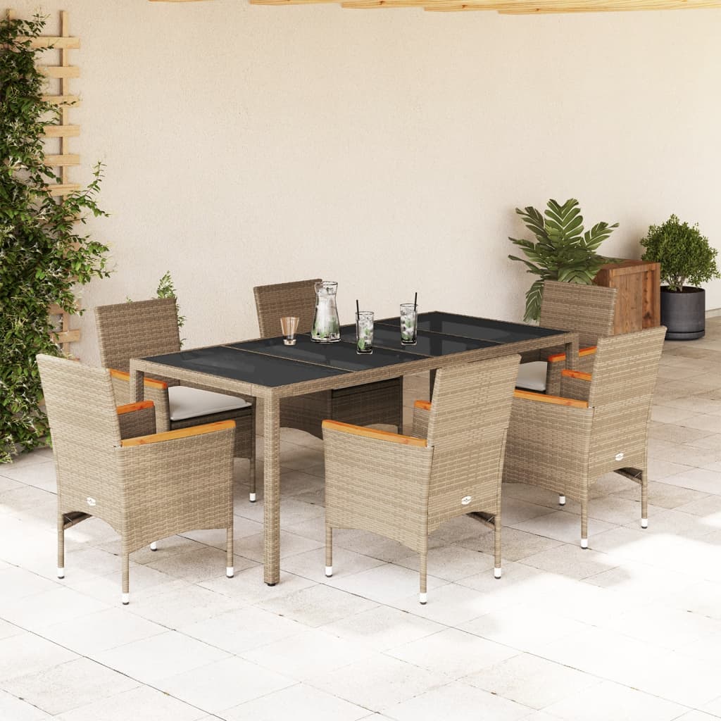 3-Delige Tuinset Met Kussens Poly Rattan En Glas