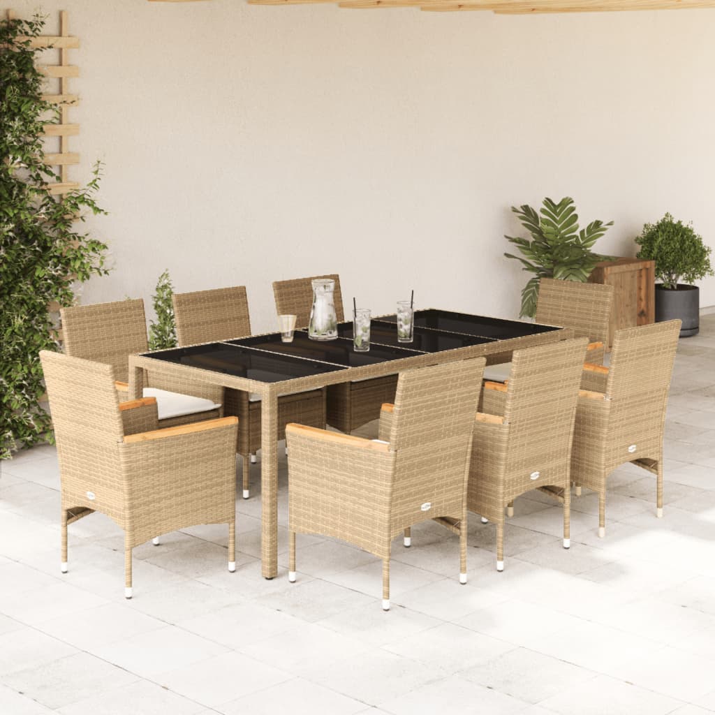 3-Delige Tuinset Met Kussens Poly Rattan En Glas