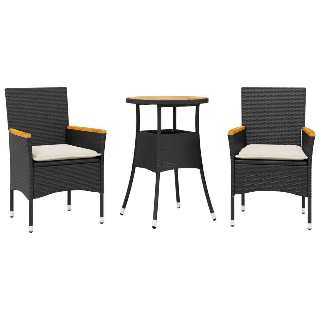 3-Delige Tuinset Met Kussens Poly Rattan En Acaciahout