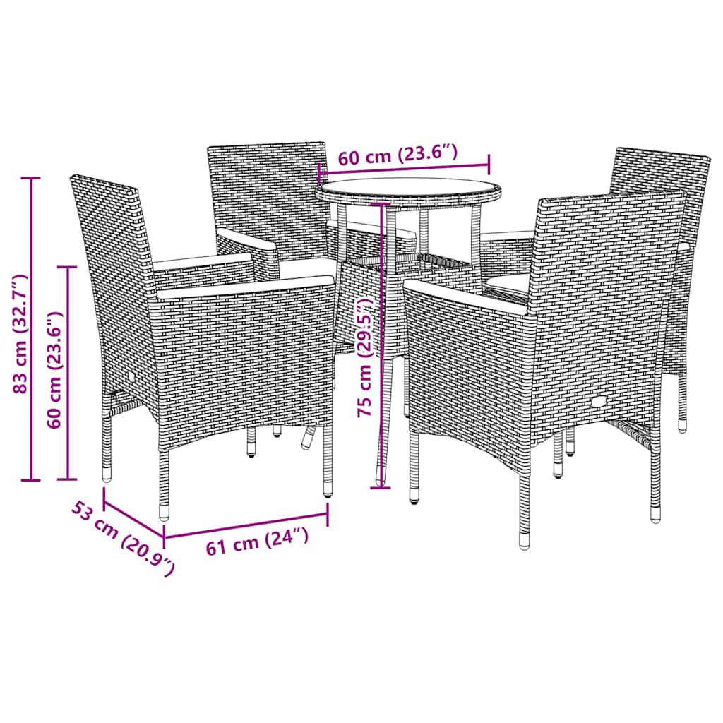5-Delige Tuinset Met Kussens Poly Rattan En Glas