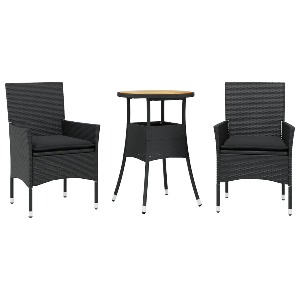 3-Delige Tuinset Met Kussens Poly Rattan En Acaciahout